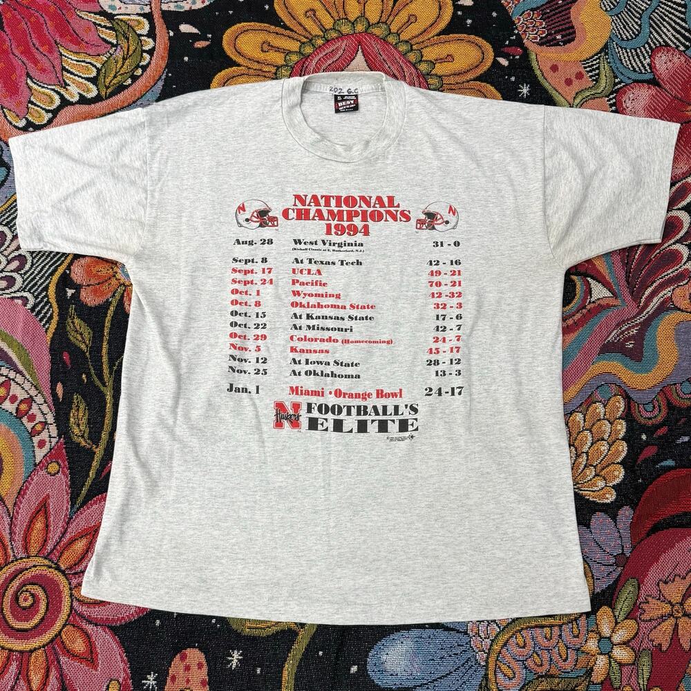 Vintage 90s National Champions 1994 Nebraska Huskers Cornhuskers T-Shirt XL